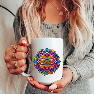 Colorful Mandala Mug, Sublimation Mug Design, Floral Mandala