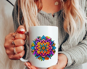 Colorful Mandala Mug, Sublimation Mug Design, Floral Mandala