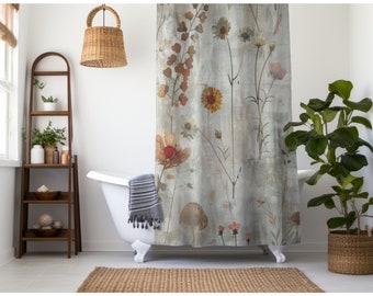 Cortina de ducha floral bohemia: decoración de baño con elegancia botánica