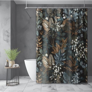 Moody Black Shower Curtain,  Botanical  Cottagecore, Vintage Apothecary, Home Decoration, Perfect House Warming Gift for Home S004