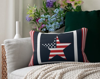 Coussin lombaire drapeau américain, décoration d'accent, décoration d'intérieur patriotique, coussin lombaire. Cadeau de pendaison de crémaillère parfait.