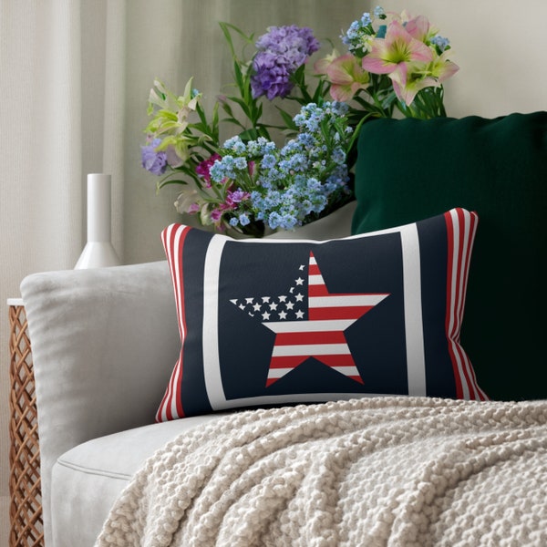 American Flag Lumbar Throw Pillow, Accent Decoration,  Patriotic Home Decor, Lumbar Pillow. Perfect Housewarming Gift.