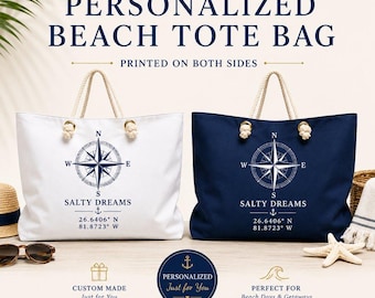 Personalized Nautical Beach Tote Bag | Coastal Weekender| Compass, Anchor, Lighthouse or Sailboat Design