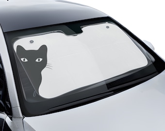 Black Cat Peeking Car Sun Shade: UV Protection, Foldable Design