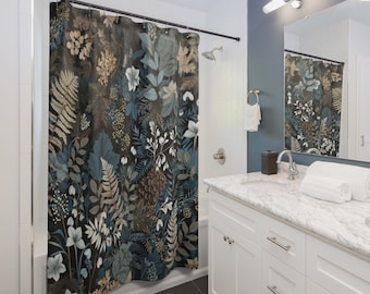 Botanical Shower Curtain: Moody Black Cottagecore Apothecary Decor
