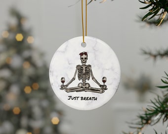 Funny Wine  Christmas Ornament - Just Breath