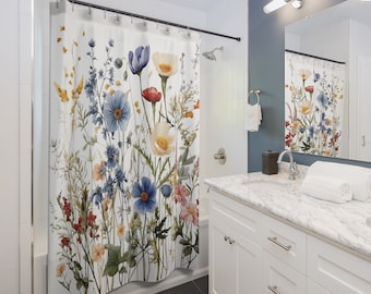 Boho Shower Curtain, Home Decor - Botanical Shower Curtain, Wildflowers |Cottagecore Shower Curtains, Home Decoration, Perfect Gift for Home