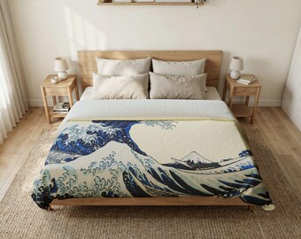 Wave Cotton Duvet Cover | Japanese Art Bedding, Indigo Ocean Print
