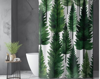 Watercolor Evergreen Trees Shower Curtain - Modern Bathroom Decor, Perfect Home Decoration