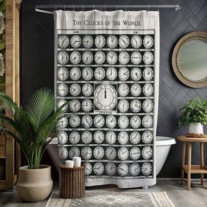 World Time  Clocks Shower Curtain | Vintage Clock Chart