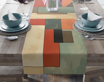 Mid Century Geometric Table Runner | Abstract Retro Blocks