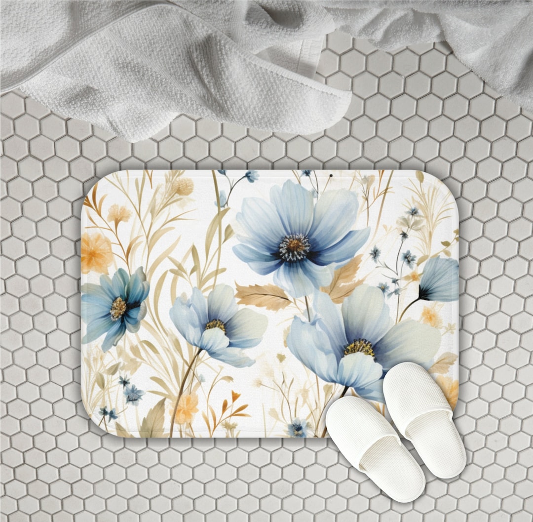 Floral Bath Mat - Anti-slip Microfiber Memory Foam Bath Mat. Bathroom ...