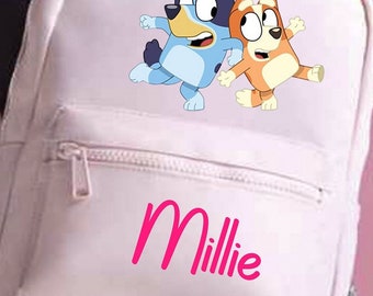 Personalised Pink/Blue  bluey  Backpack ANY NAME Back To School Bag Backpack Kids Nursery Toddler Rucksack