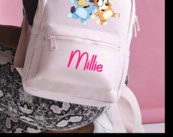 Personalised Pink/Blue  bluey  Backpack ANY NAME Back To School Bag Backpack Kids Nursery Toddler Rucksack