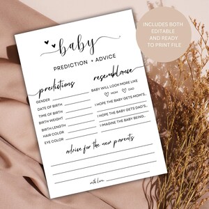 Minimalistische kaart met babyvoorspellingen | Babyshowerspellen | Advies en wensen voor toekomstige ouders | Voorspellingen en advies voor baby's | Babysjabloon |