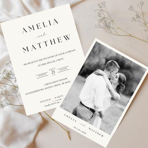 Plantilla de invitación de boda con foto, descarga de invitación de boda minimalista, invitación de boda minimalista, invitación de boda moderna con foto