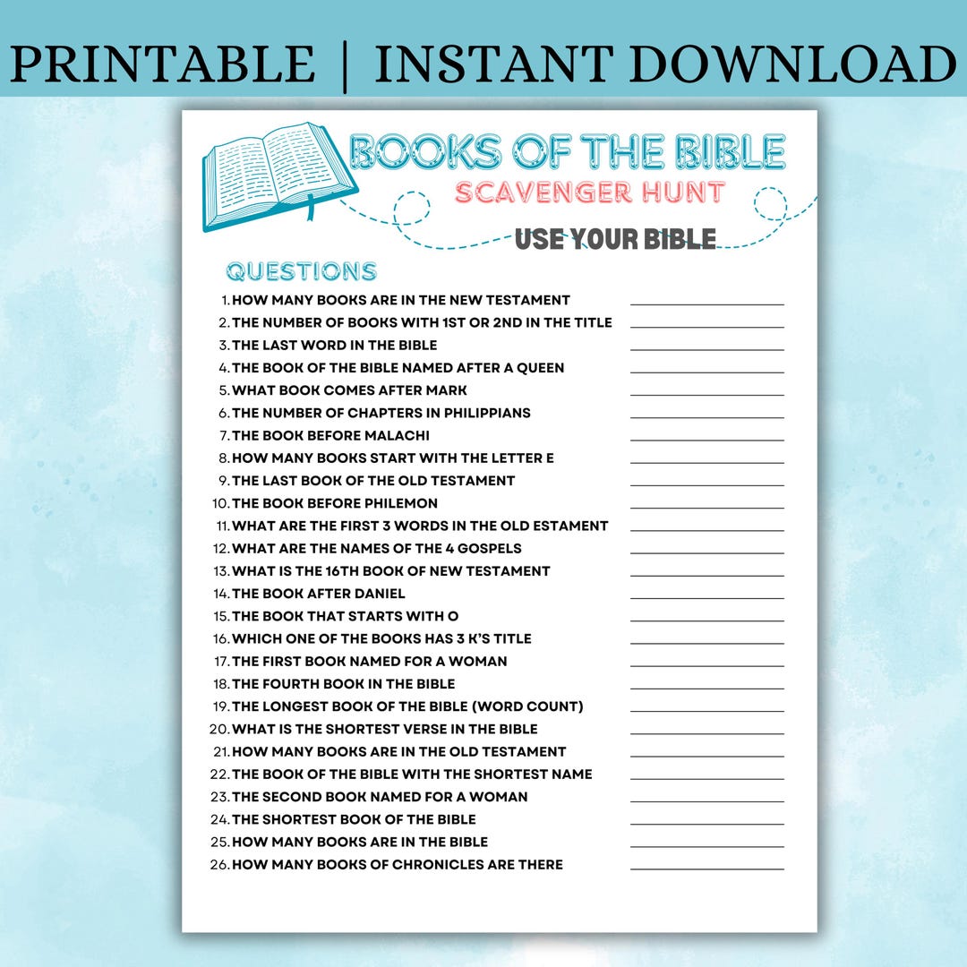 Books of the Bible Scavenger Hunt Game, Printable Church Game, Women's ...
