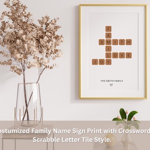 Letrero con nombre personalizado, impresión de crucigramas y Scrabble, rompecabezas de nombres, letrero con apellido, impresión de mosaico con letras familiares personalizadas, regalos para mejores amigos