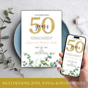 50th Anniversary Party Invitation, 20th, 30th, 40th, 60th Anniversary Template, Canva 5x7 Instant Download Bonus Digital Invitation Template