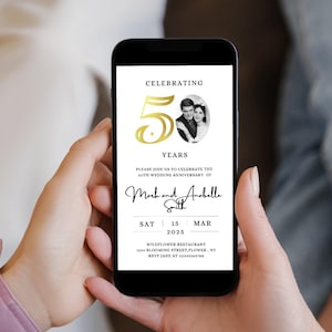 50th Wedding Anniversary Invitation, Golden Anniversary Photo Invitation Template, Editable, with Photo