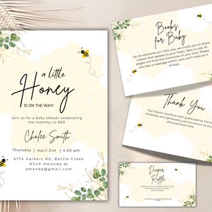 Bearbeitbar Ein kleiner Honig ist unterwegs, Babyparty-Einladungsset, Gender Neutral Honey Bee Shower Invite Bundle Wild Flower Printable