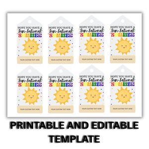Sonne Sational Sommer Bearbeitbare druckbare Geschenkanhänger, Sofortiger Download Etiketten Kinder Freunde, personalisierte Schulabschluss Favor Tag Vorlage Sonne