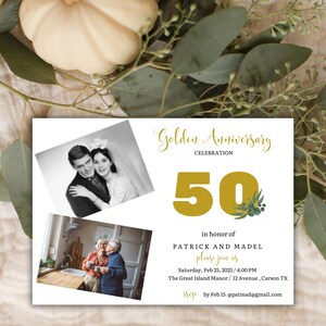 50th Anniversary Invitation, Editable Template, Golden Wedding Anniversary Invite, Wedding Anniversary Invitation Printable