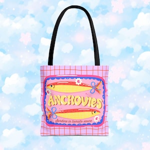 Whimsical Anchovies Tote Bag, Nautical Shopping Bag, Everyday Use, Gift for Seafood Lovers, Beach Day Essential