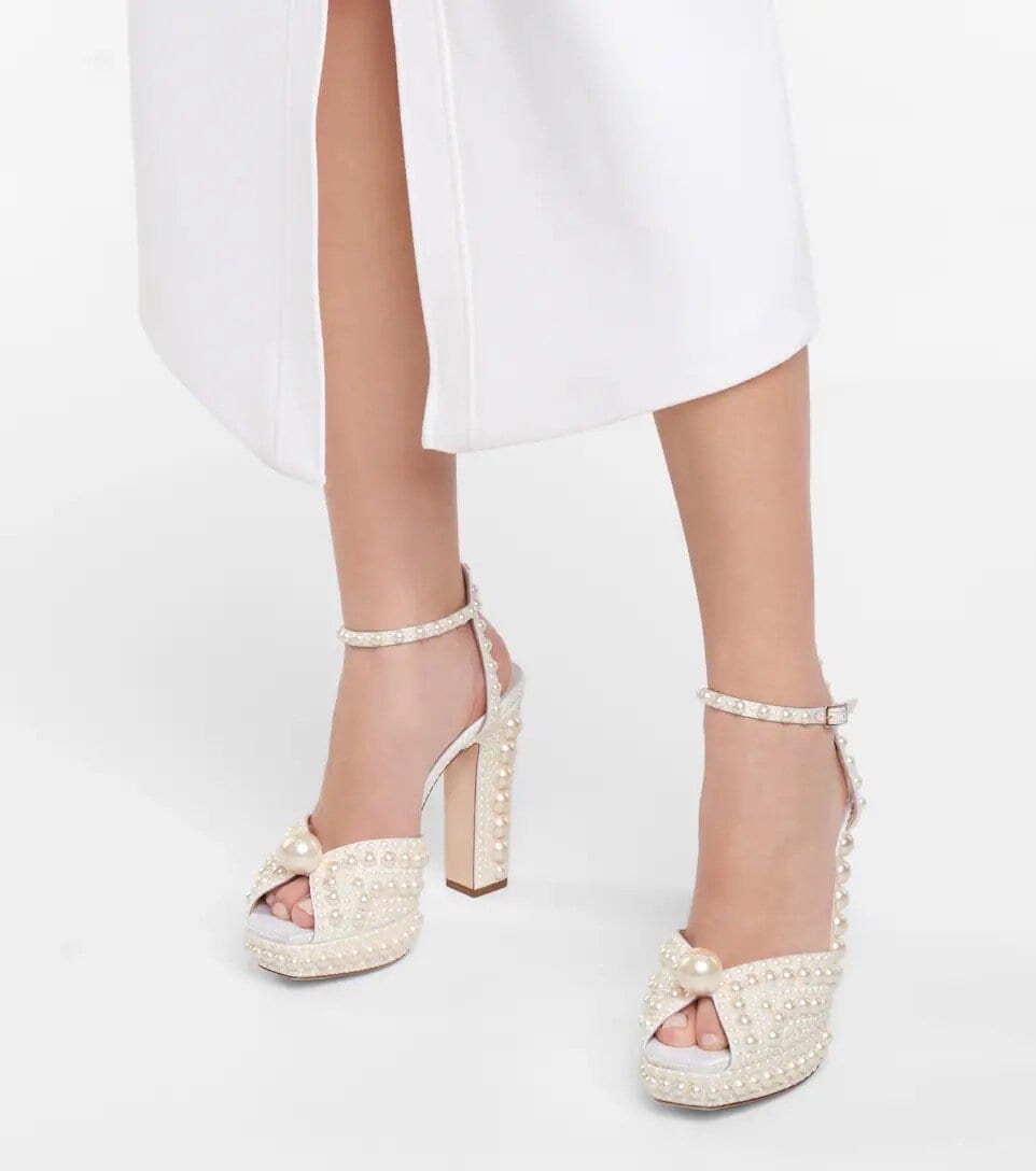 Pearl Encrusted Platform Block Heels – Customisable Bridal & Sangeet Shoes main image 1