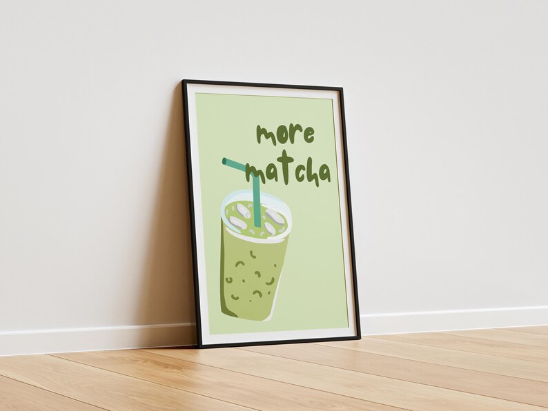 Matcha Bubble Tea Print – Minimalist Kitchen Art, Pastel Decor (digital ...