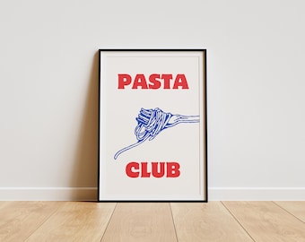 Pastaclubposter - minimalistische keukenmuurkunst - fijnproeverscadeau - vork- en spaghettiprint