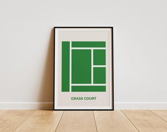 Kunstprint op grastennisbaan – Minimalistische groene sportposter (digitale download)