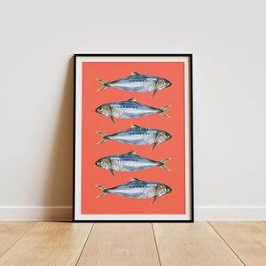 Colorful Sardines Wall Art Print - Fish Art for Kitchen, Seafood-Themed Trendy Wall Décor