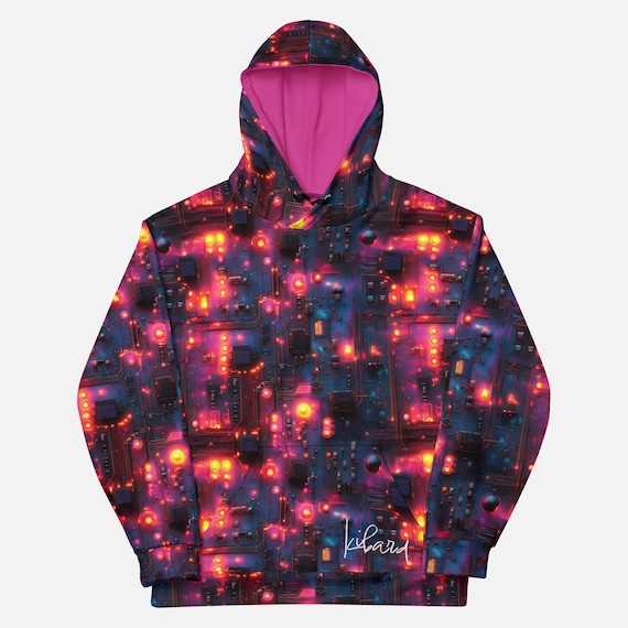Cyberpunk Circuit Board Hoodie: Neon Scifi Techwear
