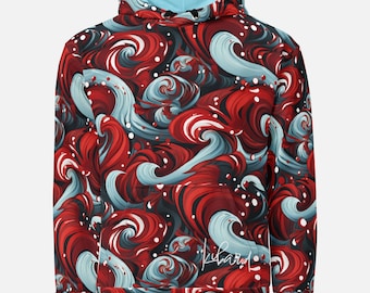 Holiday Swirl Festive Hoodie - Abstract Red, White & Blue - Winter Design for a Vibrant Urban Look
