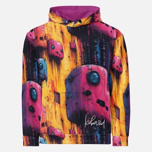 Retro Robot Hoodie Sci Fi Streetwear Colorful Gamer Gift Android Techwear Pullover for Him or Her
