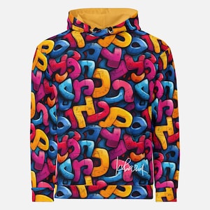 Graffiti Letter Hoodie - Bold 3D Typography Streetwear, Colorful Urban Art Sweatshirt - Hip-Hop Inspired Hoodie for Everyday Wear
