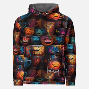 Smiling Cups Hoodie - Fun All-Over Print Design - Coffee & Tea Lovers to Stand Out Anywhere