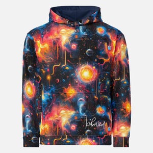 Sweat à capuche Galaxy - Sweat-shirt espace cosmique - Design nébuleuse et étoiles, esthétique de l'univers de science-fiction - Streetwear futuriste à porter tous les jours