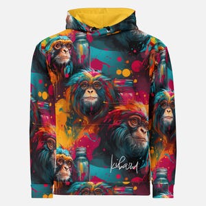 Vivid Chimpanzee Art Hoodie - Bold Colorful Wildlife Design - Artistic Style Lovers for Everyday Wear