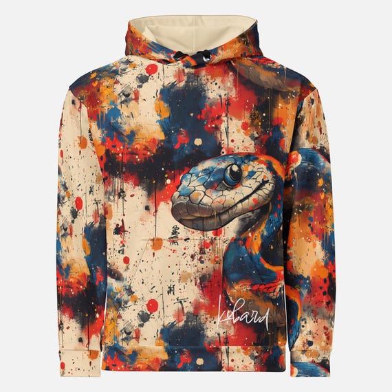 Japanese Snake Art Hoodie: Abstract Serpent, Tattoo Style