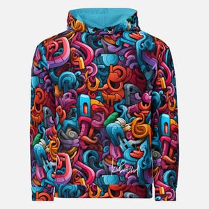 Colorful Abstract Graffiti Hoodie - 3D Urban Streetwear - Vibrant Geometric Design to Stand Out Anywhere