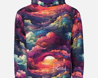 Bluza z kapturem Sunset Cloudscape - Żywy, niebiański wzór nieba - Radiant Sun na miejskie przygody