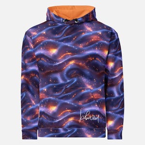 Cosmic ripple hoodie galaxy wave pattern hoodie abstract space aesthetic sweatshirt dreamy sci-fi fashion pullover for stargazers