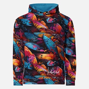 Tropical Surfboard Hoodie - Vibrant All Over Print Surf and Beach - Surf Enthusiasts and Ocean Lovers for Edgy Casual Days