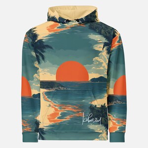 Retro beach hoodie vintage sunset sweatshirt tropical ocean hoodie surfer style palm tree hoodie 80s aesthetic summer pullover gift