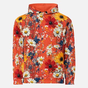 Spring Floral Art Hoodie - Vibrant Daisy Pullover, Bold Boho Flower Sweatshirt - Artistic Bloom Streetwear for Urban Adventures