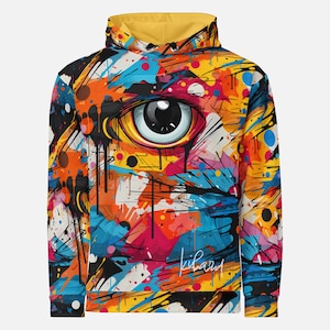 Abstract Eye Graffiti Hoodie - Bold Street Art Design in Vibrant Colors - Urban Surrealism Fashion for Bold Streetwear Looks