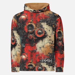 Futuristic Tech Hoodie Sci Fi Grunge Streetwear Industrial Gift for Him/Her Steampunk Graphic Pullover