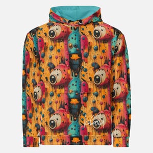 Robot Art Hoodie Colorful Cartoon Techwear Unisex Pullover